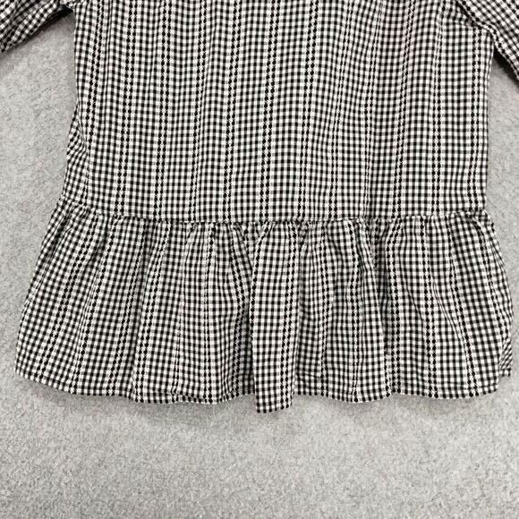 Madewell Crossover Peplum Top Wmns Sz XXS Black White Gingham Peplum Shrt Sleeve - Picture 11 of 12